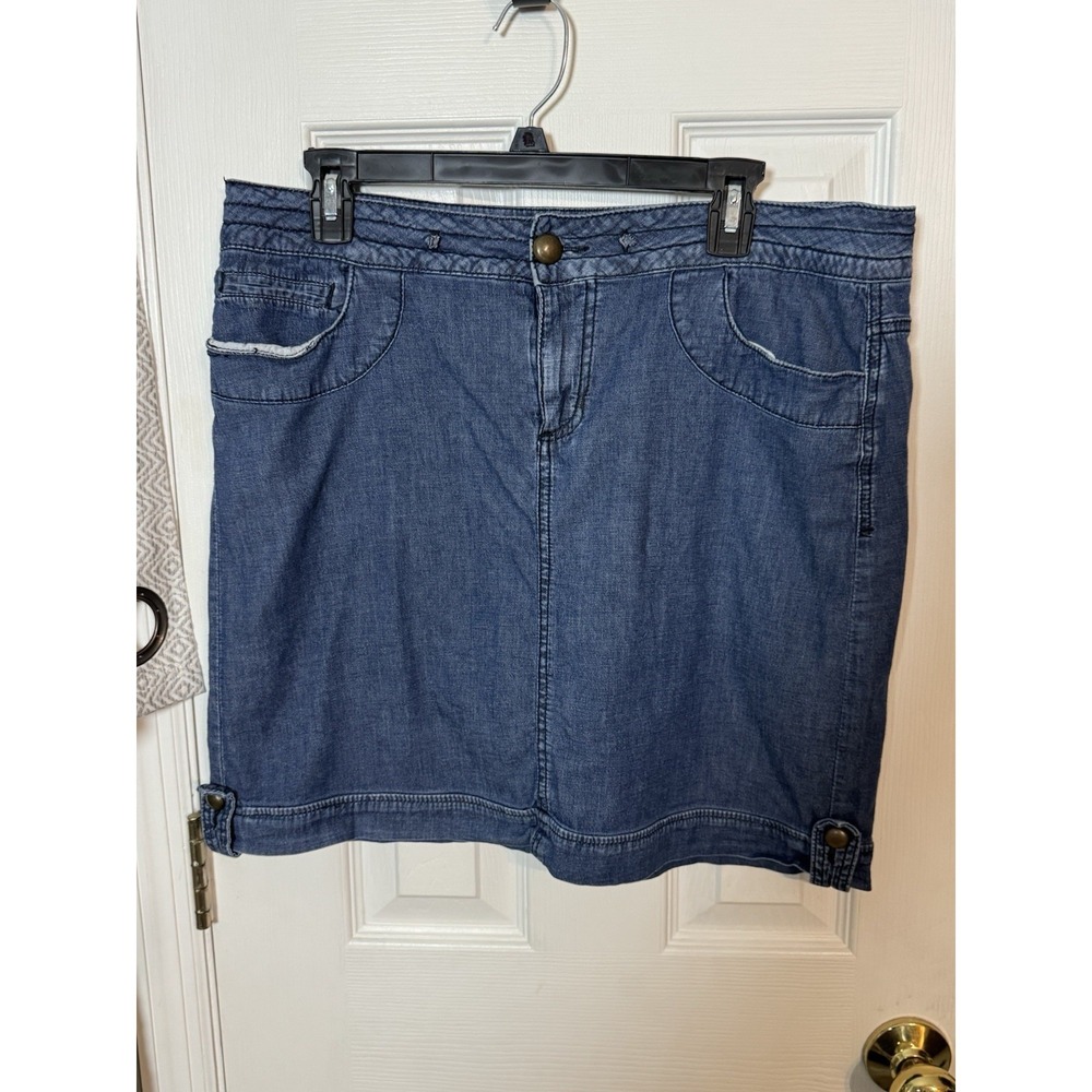 JW Style Blue Denim Skort Pockets Button Zipper Size 14
